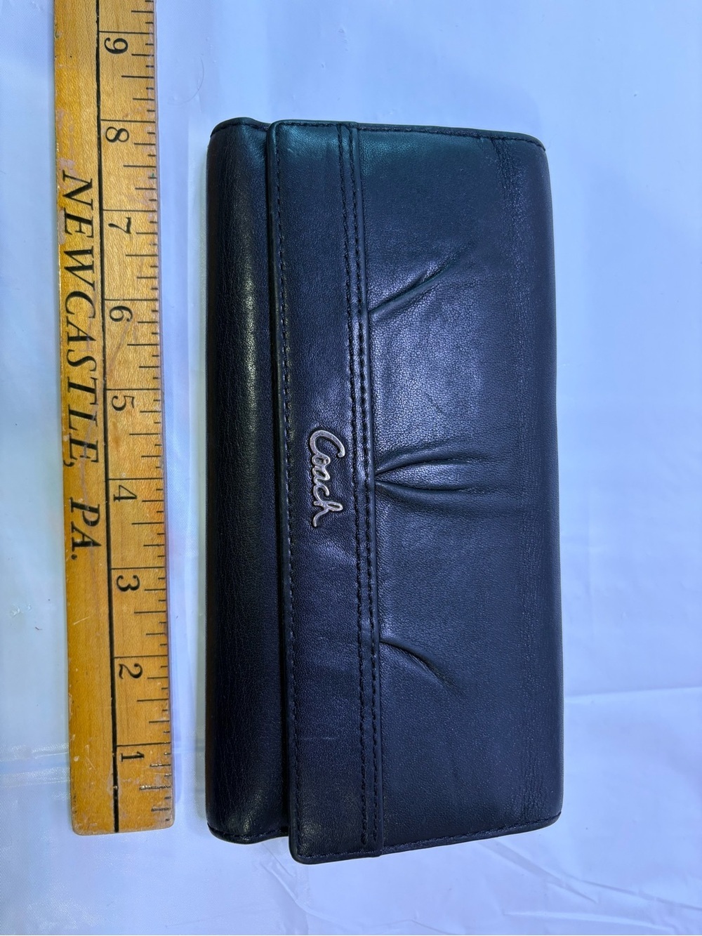 Coach Vintage Black Leather Checkbook Clutch Wallet with Script Logo